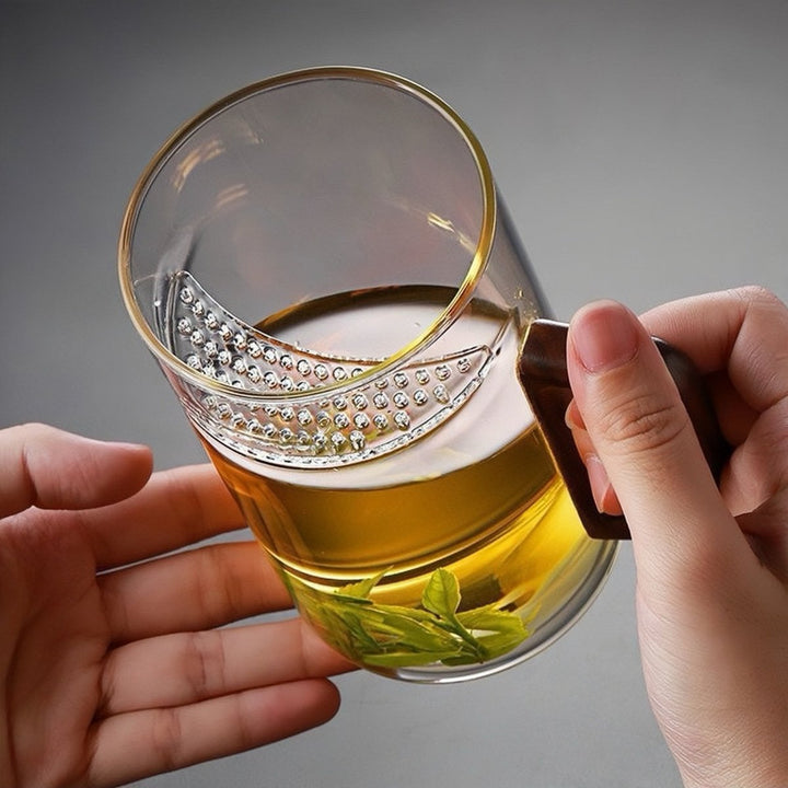 Glass Tea Mug with Walnut Wooden Handle - Tea and Whisk