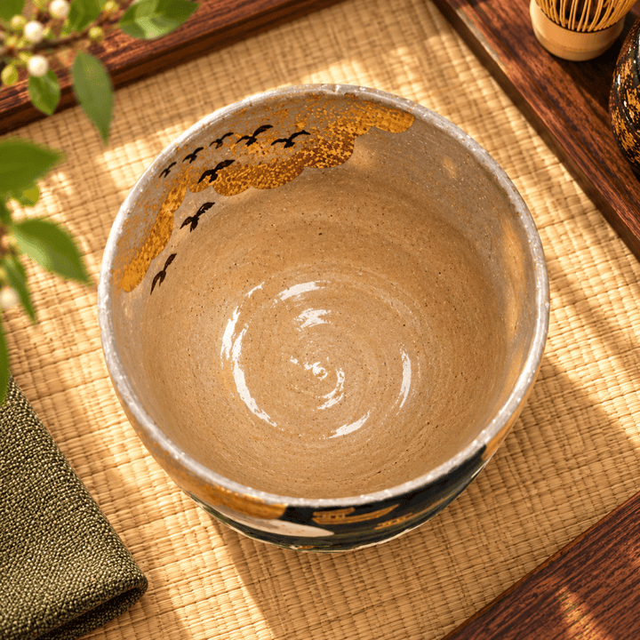 Golden Autumn Voyage – Master Handmade Kyoto Kiyomizu-yaki Matcha Bowl - Tea and Whisk
