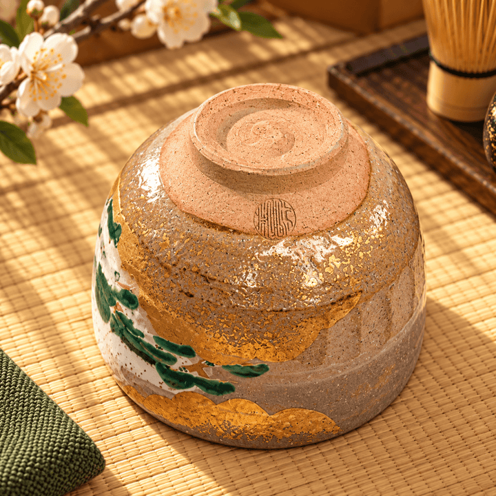 Golden Autumn Voyage – Master Handmade Kyoto Kiyomizu-yaki Matcha Bowl - Tea and Whisk