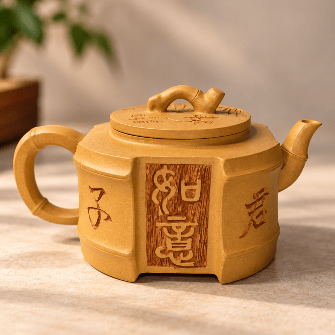 Golden Bamboo Scholar – Handmade Yixing Duanni Clay Teapot | 190ml - Tea and Whisk