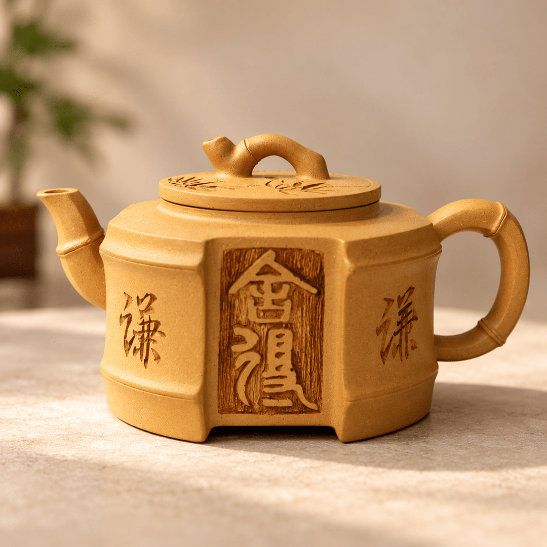 Golden Bamboo Scholar – Handmade Yixing Duanni Clay Teapot | 190ml - Tea and Whisk