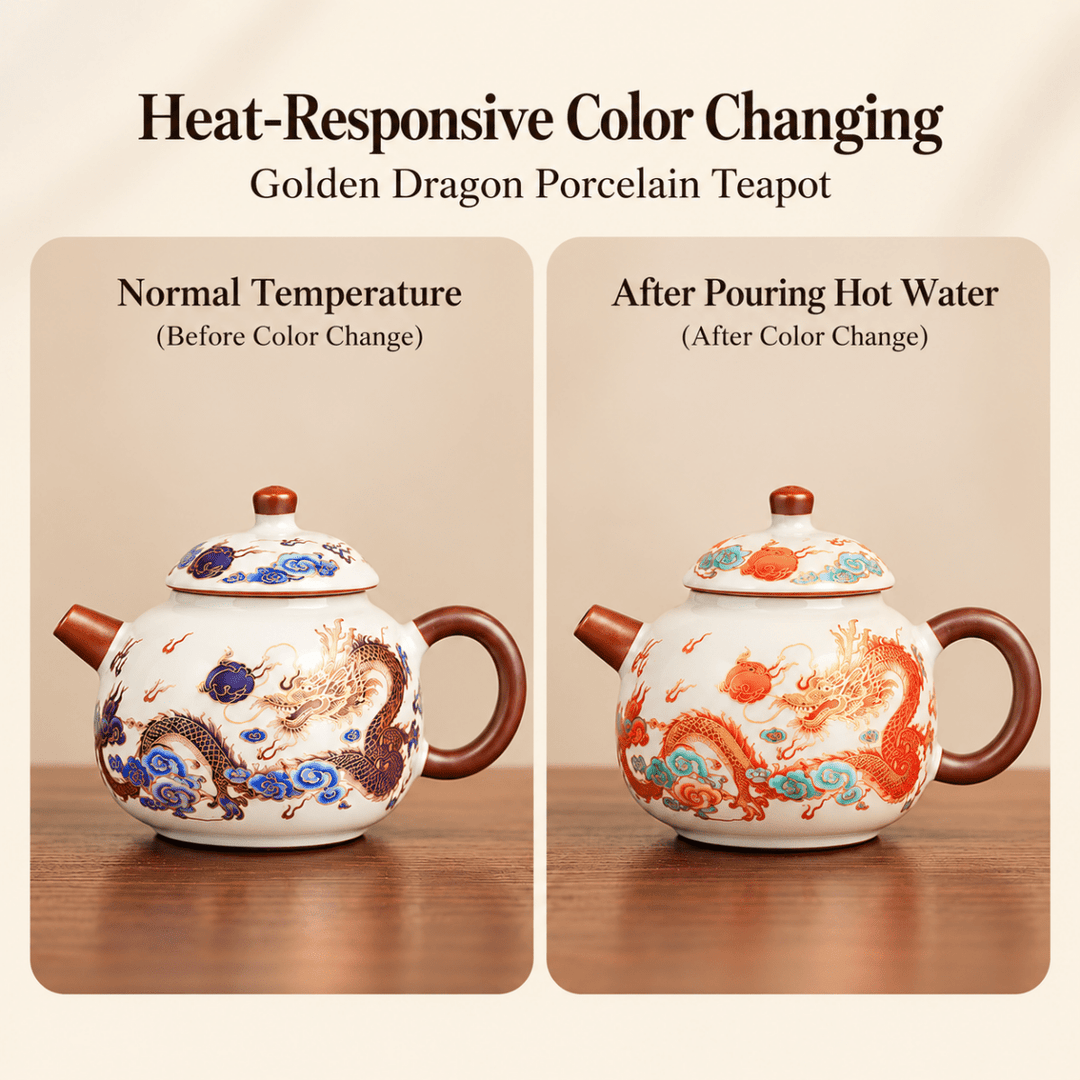 Golden Dragon Color-changing Ru Kiln Travel Set - Tea and Whisk