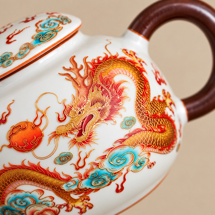 Golden Dragon Color-changing Ru Kiln Travel Set - Tea and Whisk