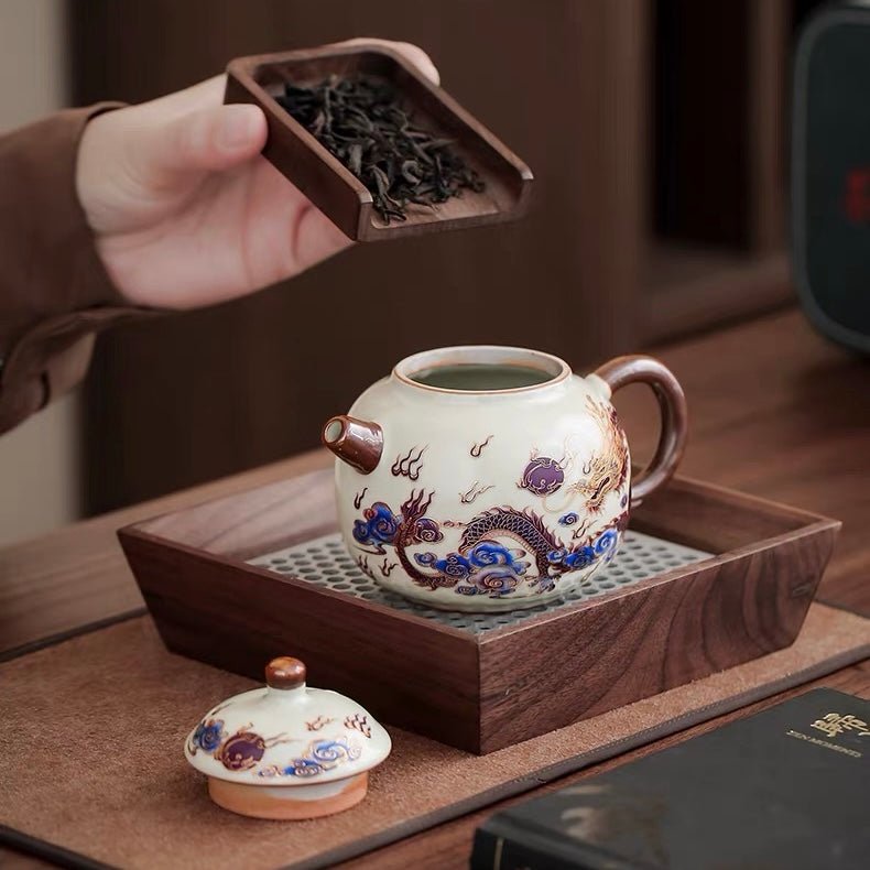 Golden Dragon Color-changing Ru Kiln Travel Set - Tea and Whisk