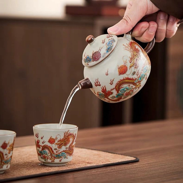 Golden Dragon Color-changing Ru Kiln Travel Set - Tea and Whisk