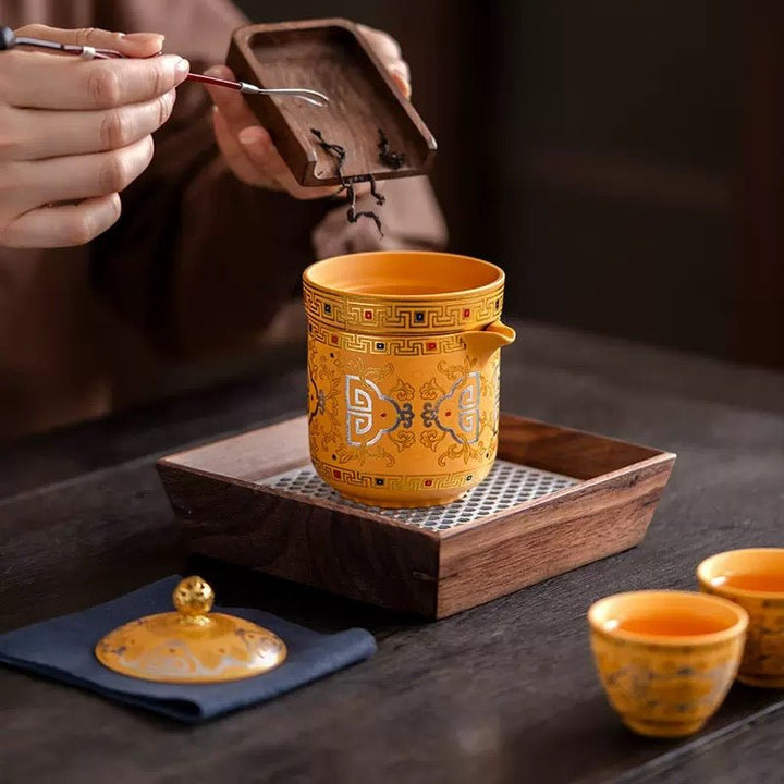 Golden Palace - Yixing Yellow Clay Portable Gongfu Tea Set - Tea and Whisk