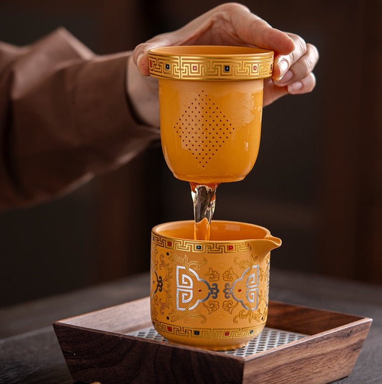 Golden Palace - Yixing Yellow Clay Portable Gongfu Tea Set - Tea and Whisk