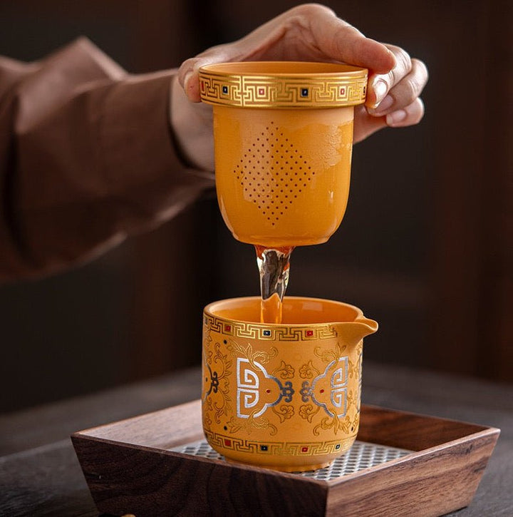 Golden Palace - Yixing Yellow Clay Portable Gongfu Tea Set - Tea and Whisk