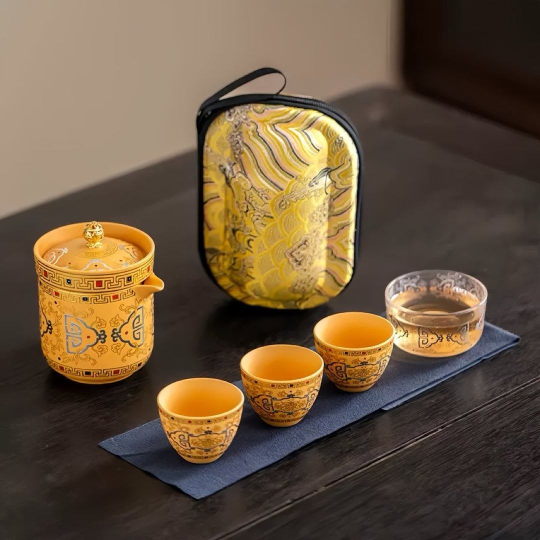 Golden Palace - Yixing Yellow Clay Portable Gongfu Tea Set - Tea and Whisk