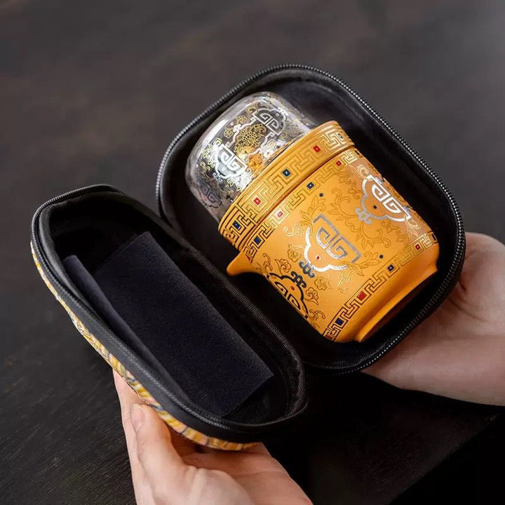 Golden Palace - Yixing Yellow Clay Portable Gongfu Tea Set - Tea and Whisk