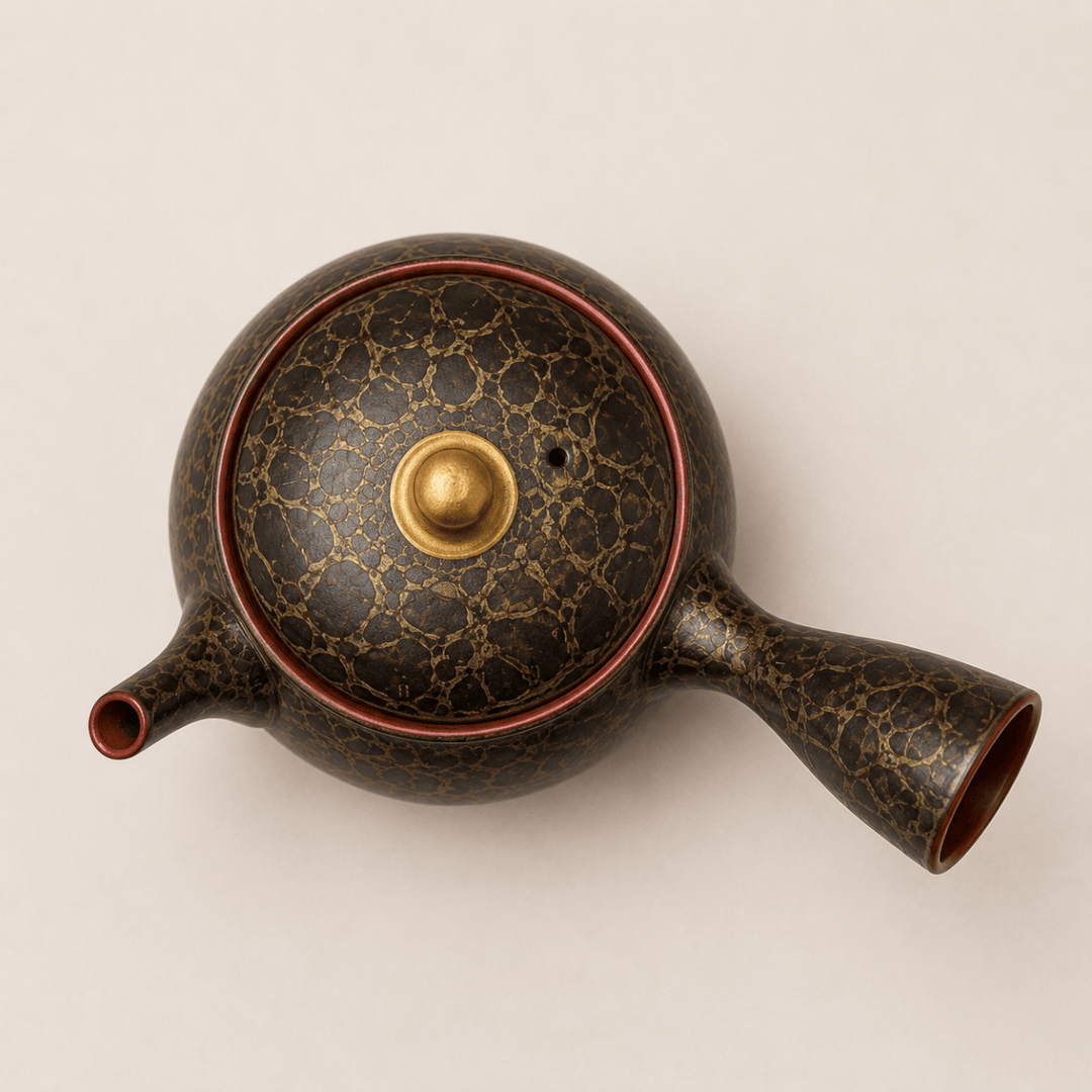 Golden Tortoiseshell -Japanese Master Shouryu Royal Gold Tenmoku Kyusu - Tea and Whisk