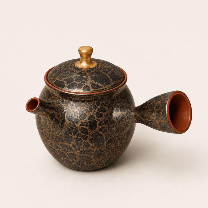 Golden Tortoiseshell -Japanese Master Shouryu Royal Gold Tenmoku Kyusu - Tea and Whisk
