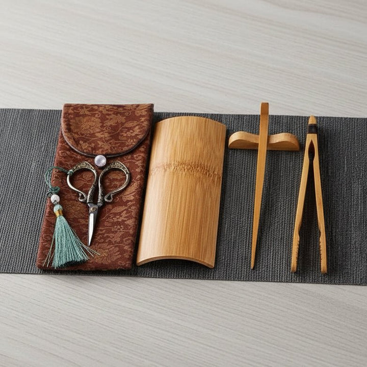 Gongfu Tea Ceremony Tools With Linen Pouch - Tea and Whisk