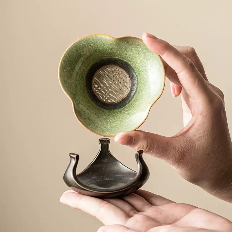 Green Glazed Clay Tea Strainer - Tea and Whisk