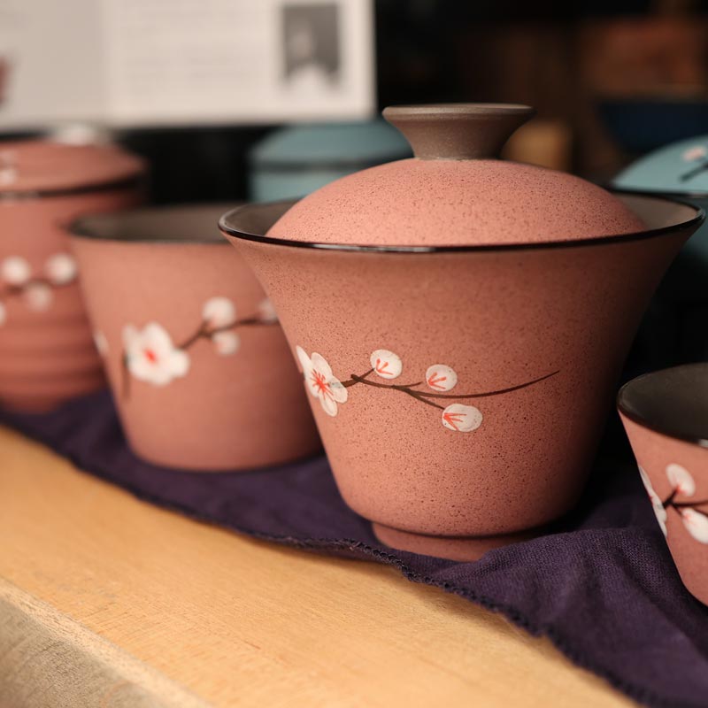 Hand - craft Cherry Blossom Clay Tea Set - Tea and Whisk