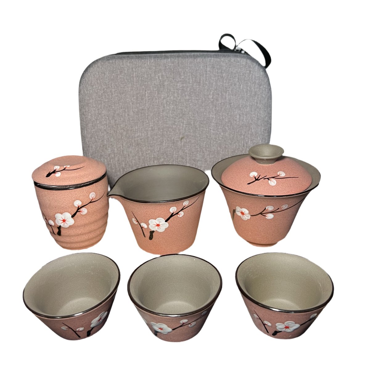 Hand - craft Cherry Blossom Clay Tea Set - Tea and Whisk