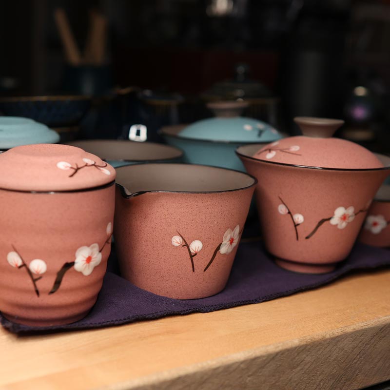 Hand - craft Cherry Blossom Clay Tea Set - Tea and Whisk