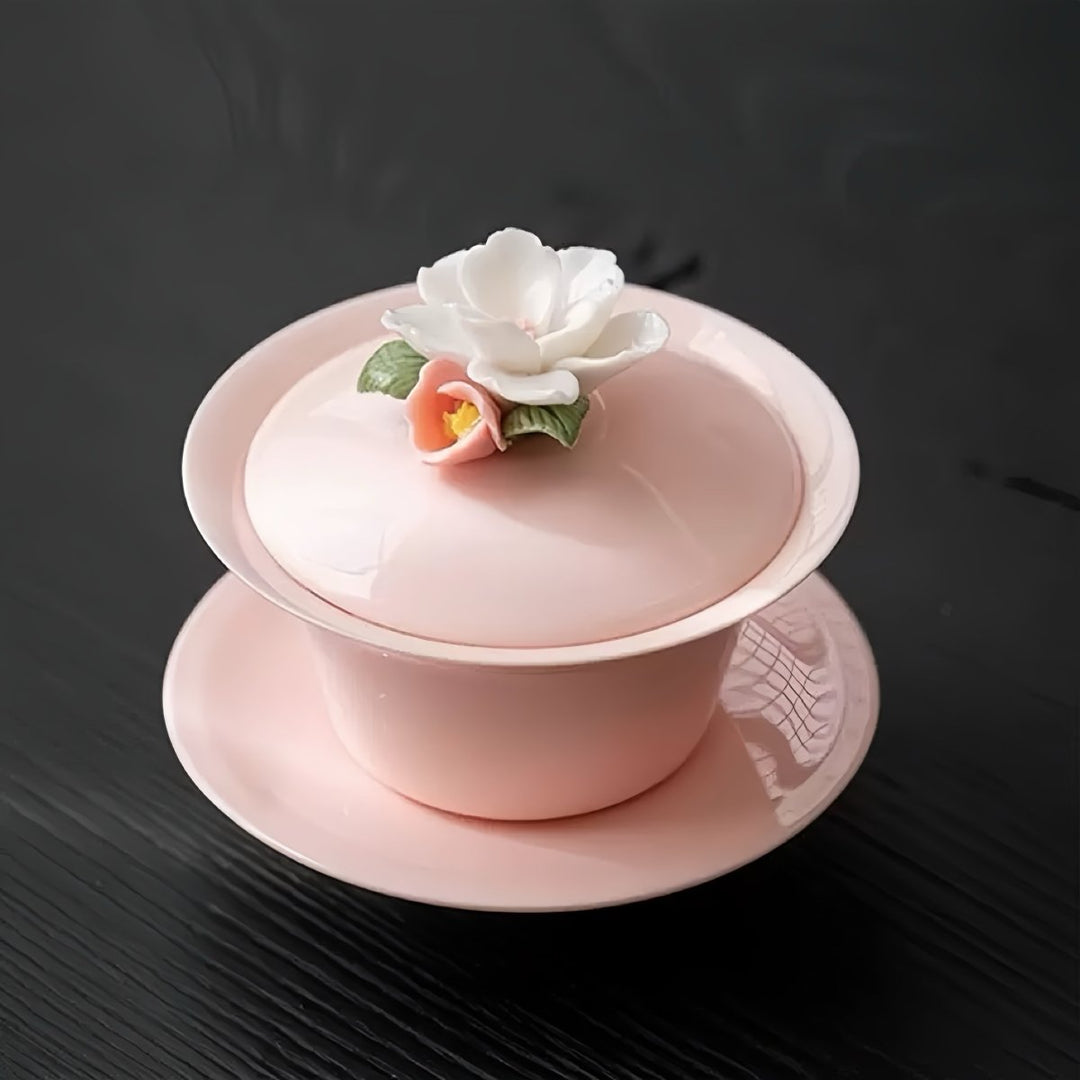 Hand - crafted Flowers Pink Gaiwan - Tea and Whisk