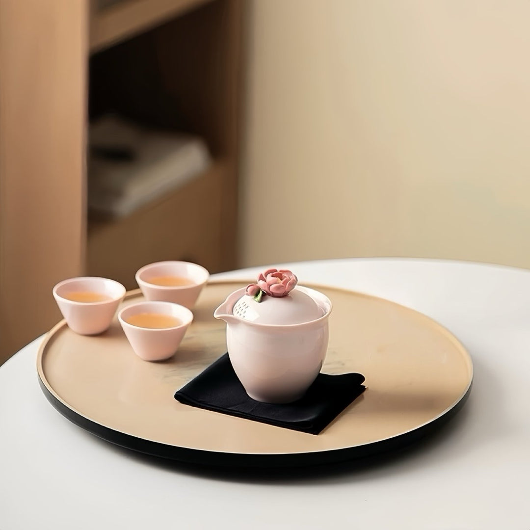 Hand - crafted Pink Blossom Portable Travel Tea Set - Tea and Whisk