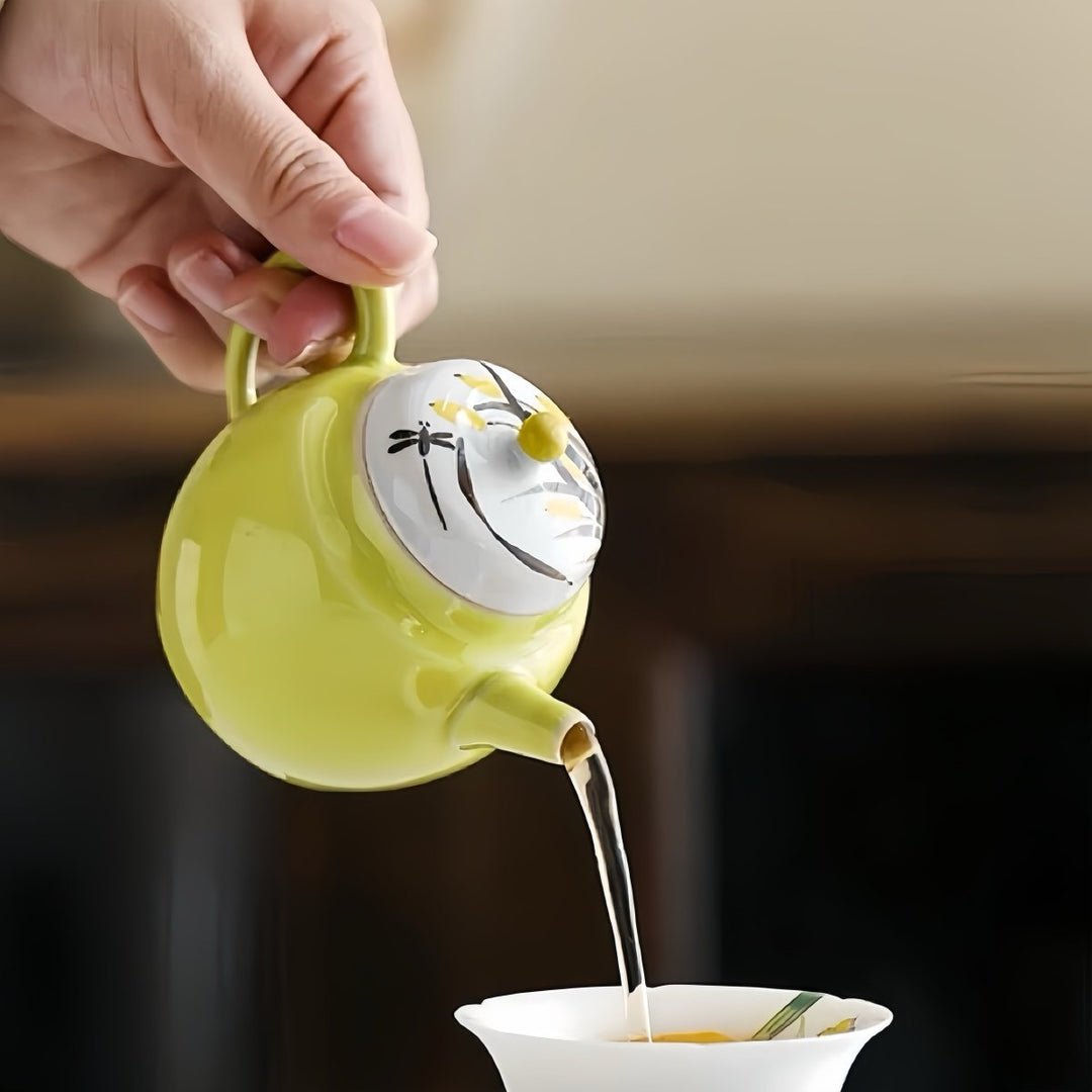 Hand - Painted Blossom Porcelain Teapot for Daily Gongfu Brewing - Tea and Whisk