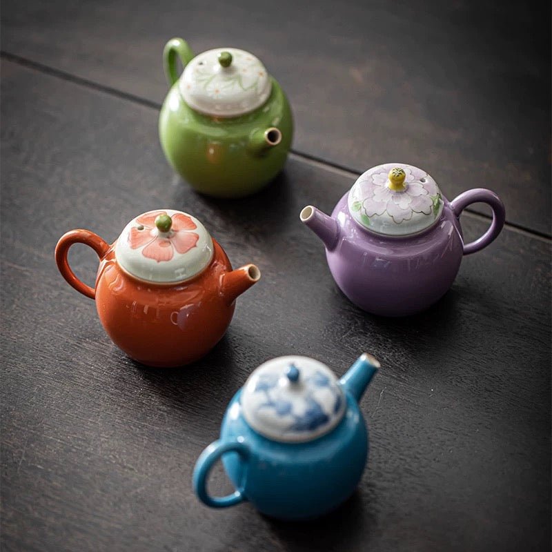 Hand - Painted Blossom Porcelain Teapot for Daily Gongfu Brewing - Tea and Whisk