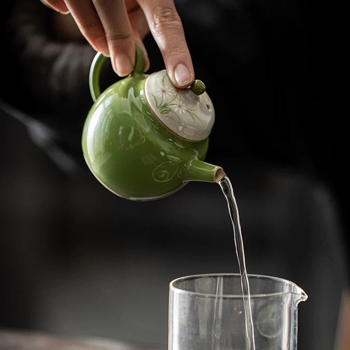Hand - Painted Blossom Porcelain Teapot for Daily Gongfu Brewing - Tea and Whisk