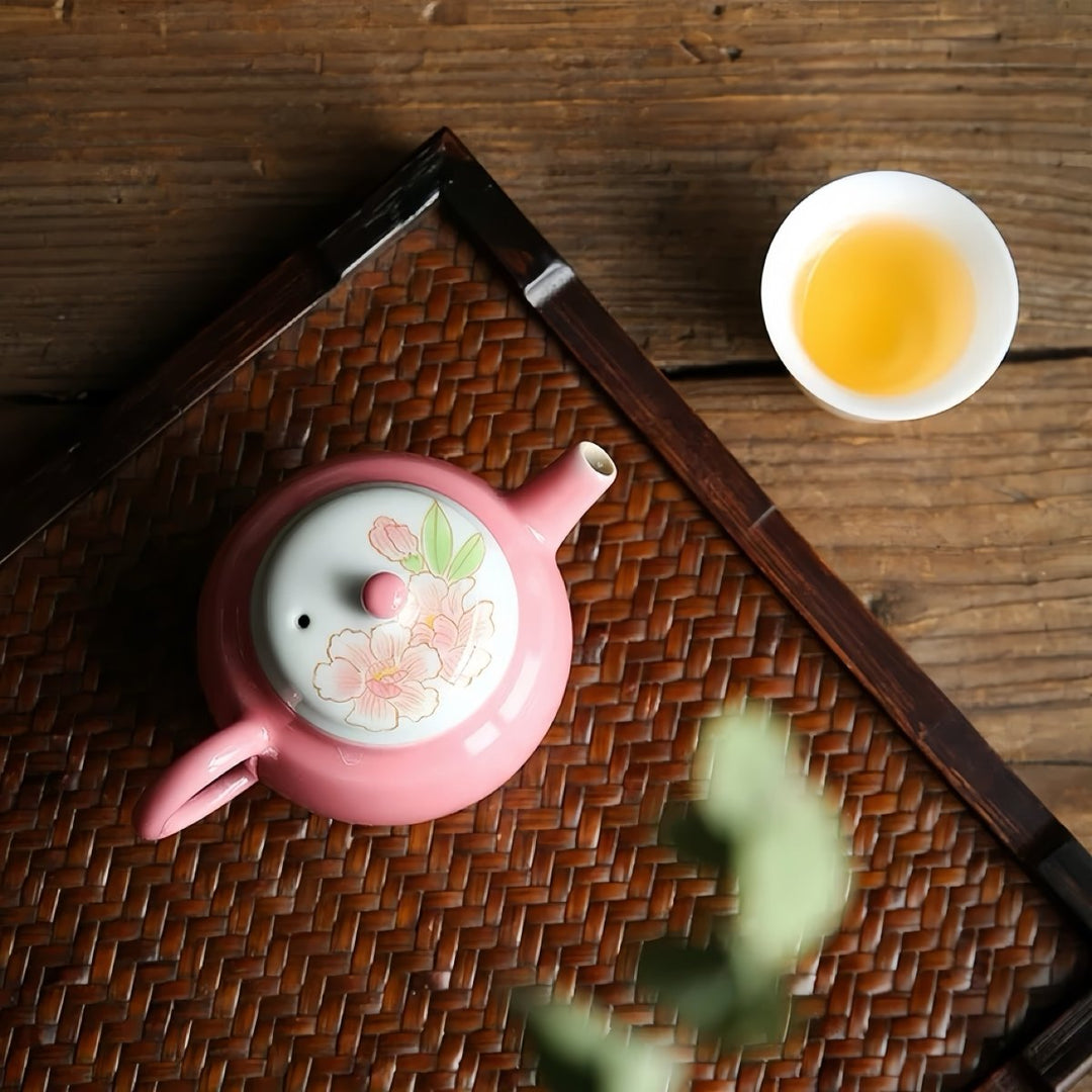 Hand - Painted Blossom Porcelain Teapot for Daily Gongfu Brewing - Tea and Whisk