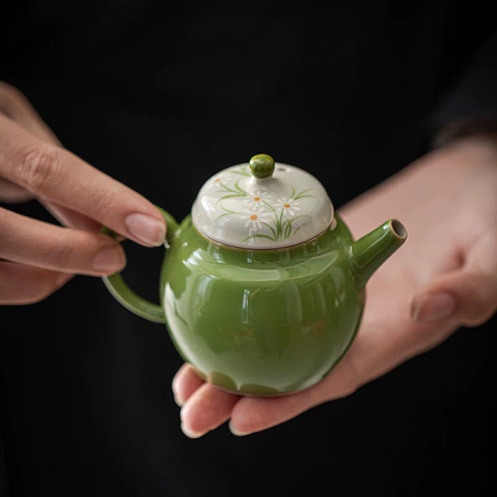 Hand - Painted Blossom Porcelain Teapot for Daily Gongfu Brewing - Tea and Whisk