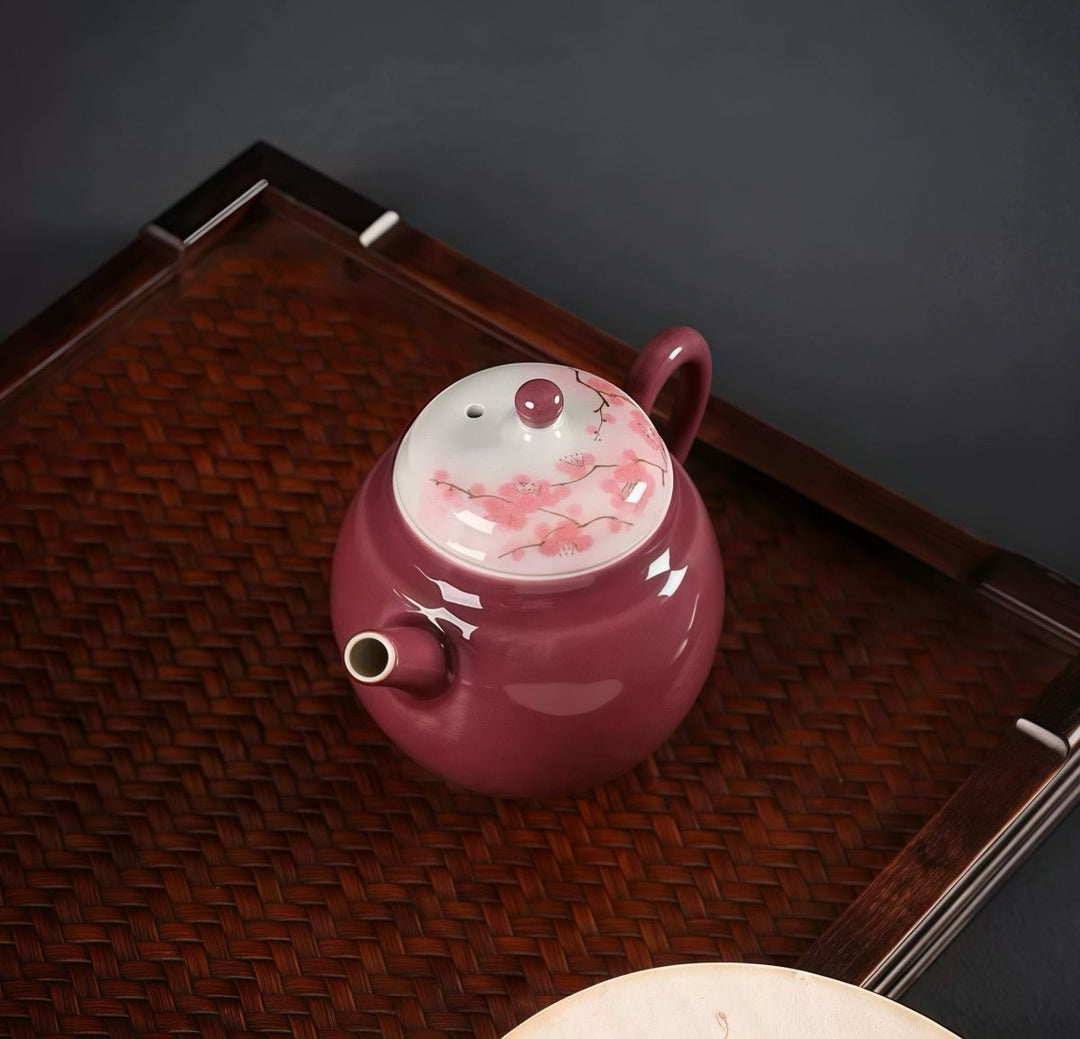 Hand - Painted Blossom Porcelain Teapot for Daily Gongfu Brewing - Tea and Whisk