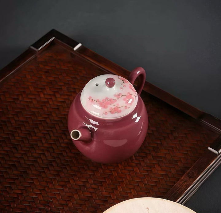 Hand - Painted Blossom Porcelain Teapot for Daily Gongfu Brewing - Tea and Whisk