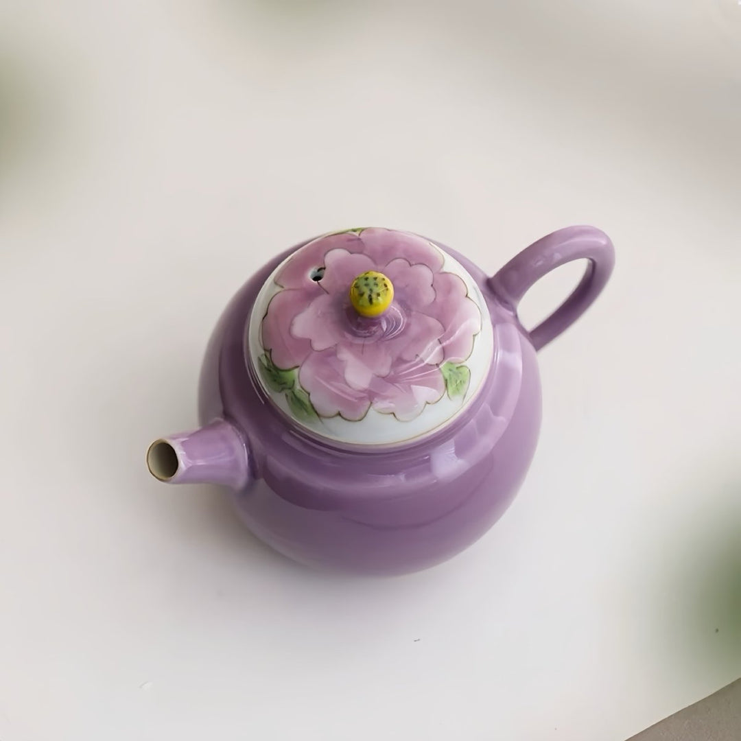 Hand - Painted Blossom Porcelain Teapot for Daily Gongfu Brewing - Tea and Whisk