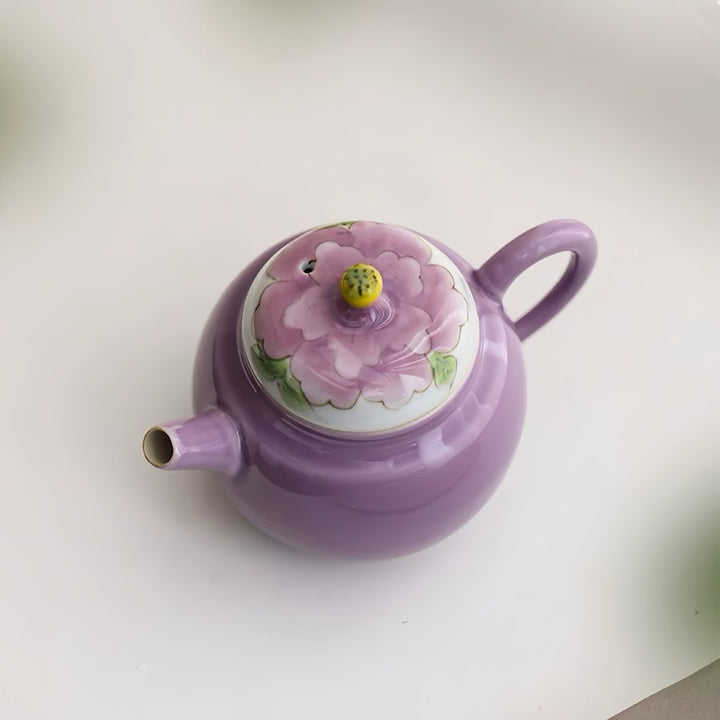 Hand - Painted Blossom Porcelain Teapot for Daily Gongfu Brewing - Tea and Whisk