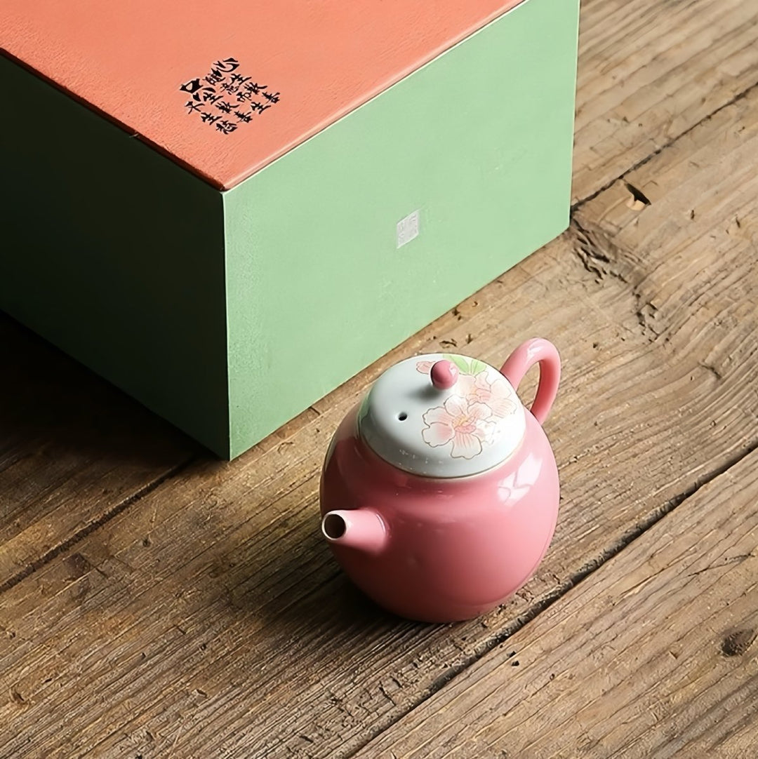 Hand - Painted Blossom Porcelain Teapot for Daily Gongfu Brewing - Tea and Whisk