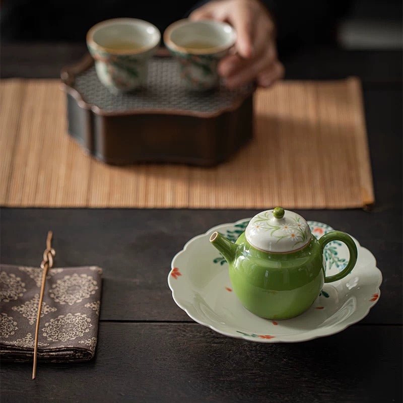Hand - Painted Blossom Porcelain Teapot for Daily Gongfu Brewing - Tea and Whisk
