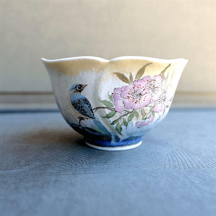 Hand - Painted Bluebird Gardens Jingdezhen Teacups - Tea and Whisk
