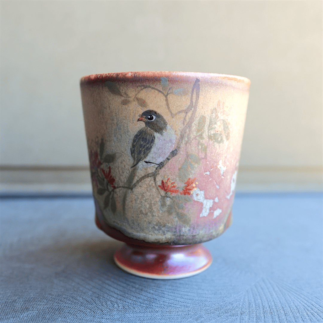 Hand - Painted Ember Songbird Jingdezhen Teacups - Tea and Whisk