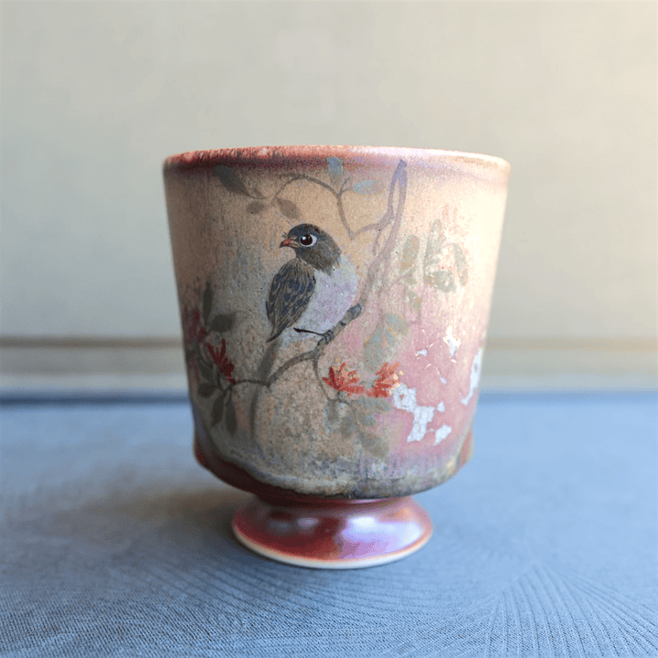 Hand - Painted Ember Songbird Jingdezhen Teacups - Tea and Whisk