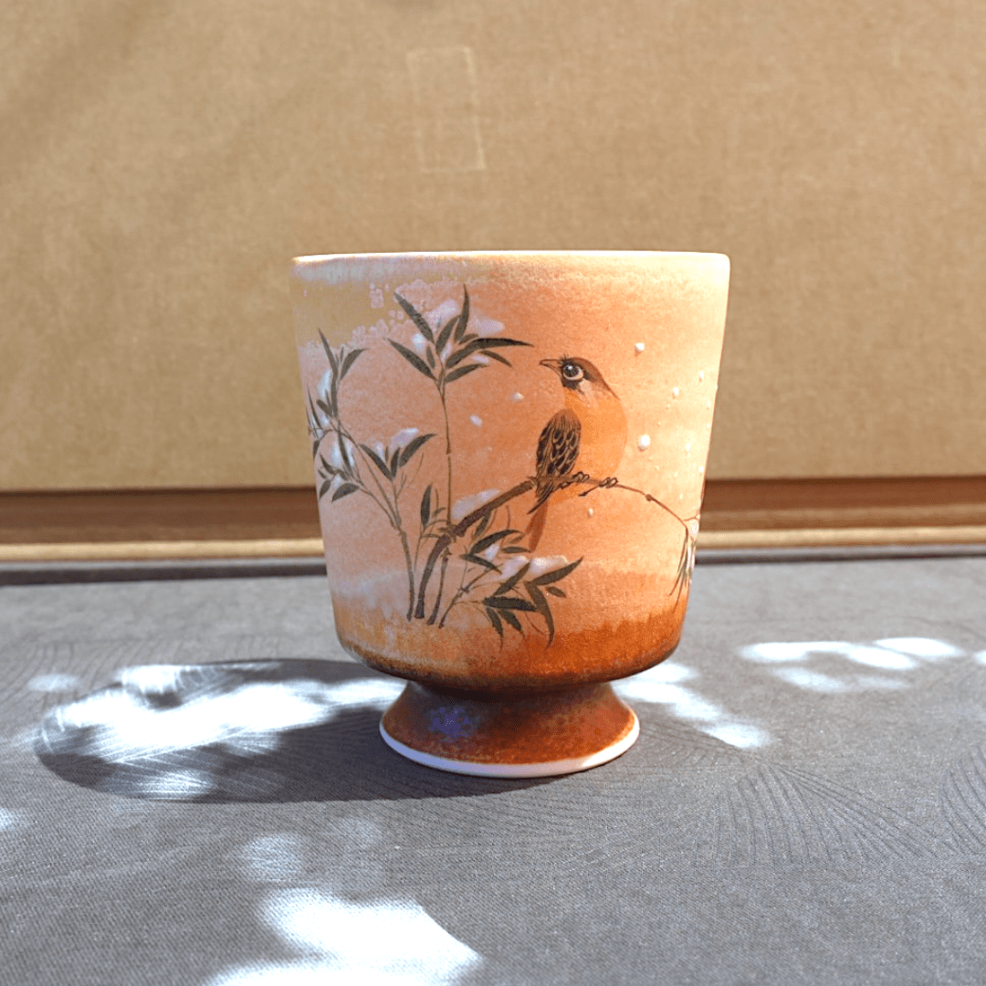 Hand - Painted Ember Songbird Jingdezhen Teacups - Tea and Whisk