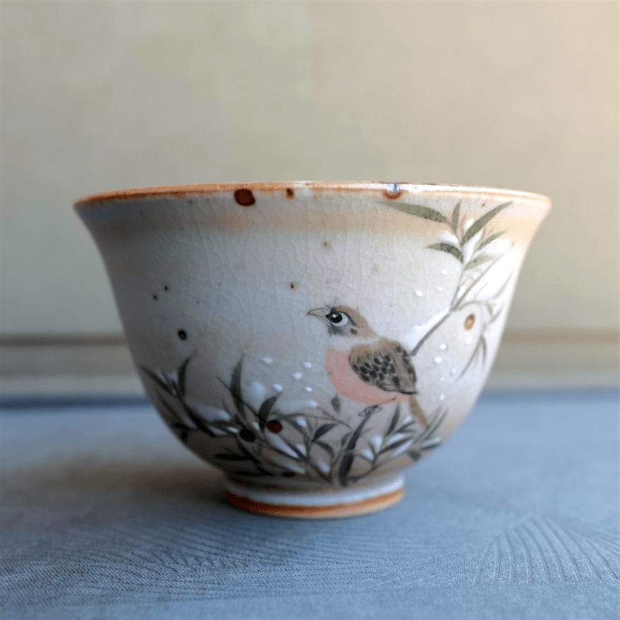 Hand - Painted Ember Songbird Jingdezhen Teacups - Tea and Whisk