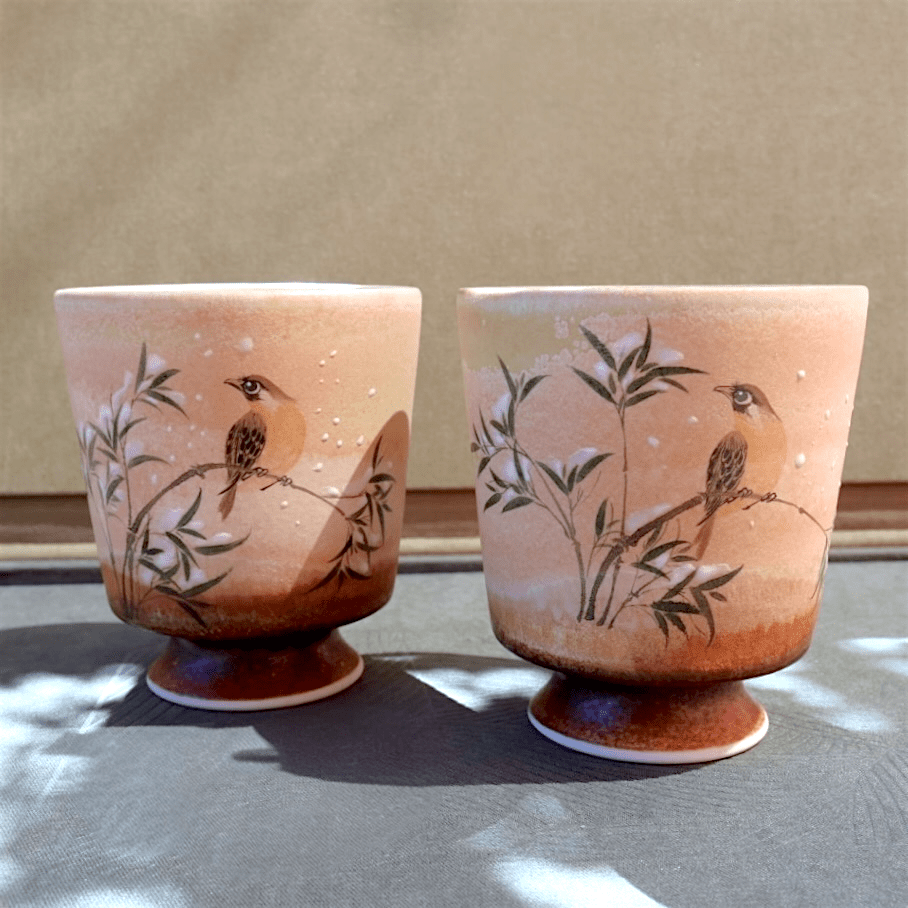 Hand - Painted Ember Songbird Jingdezhen Teacups - Tea and Whisk