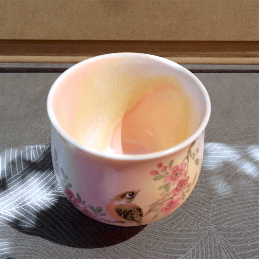 Hand - Painted Pastel Blooms And Songbird Jingdezhen Teacups - Tea and Whisk
