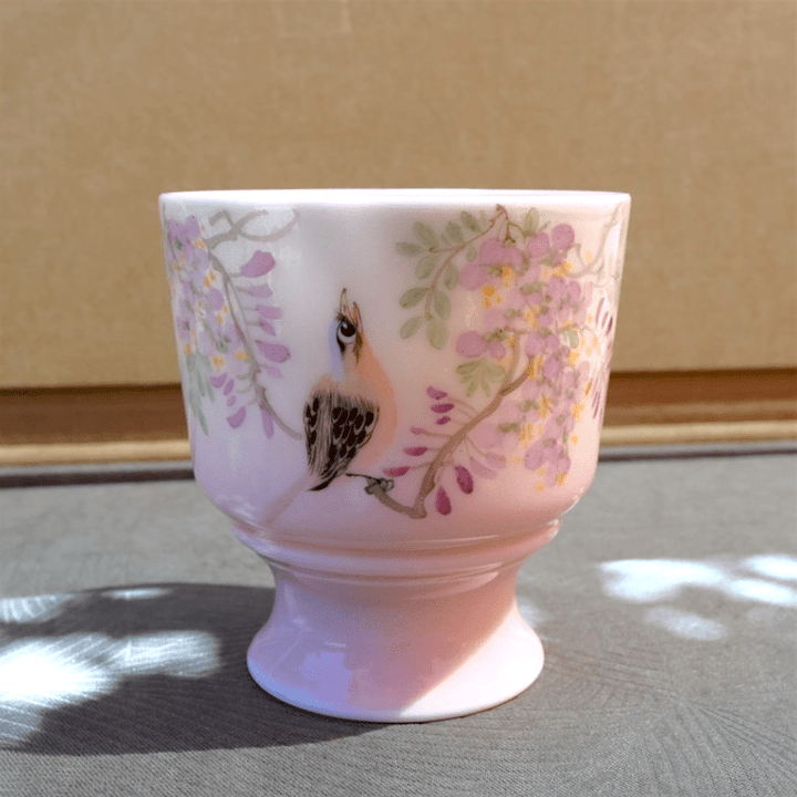 Hand - Painted Pastel Blooms And Songbird Jingdezhen Teacups - Tea and Whisk