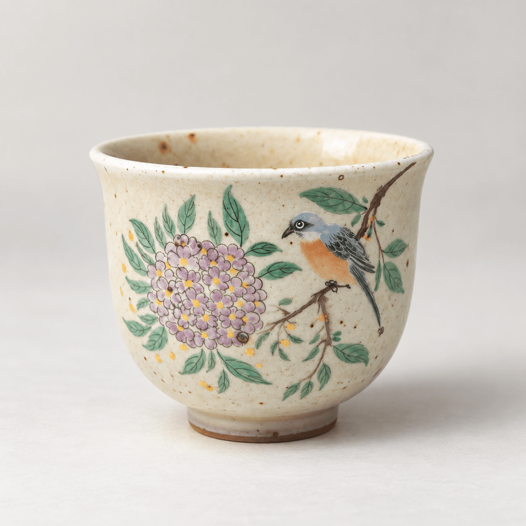 Hand-Painted Pastel Blooms And Songbird Jingdezhen Teacups - Tea and Whisk