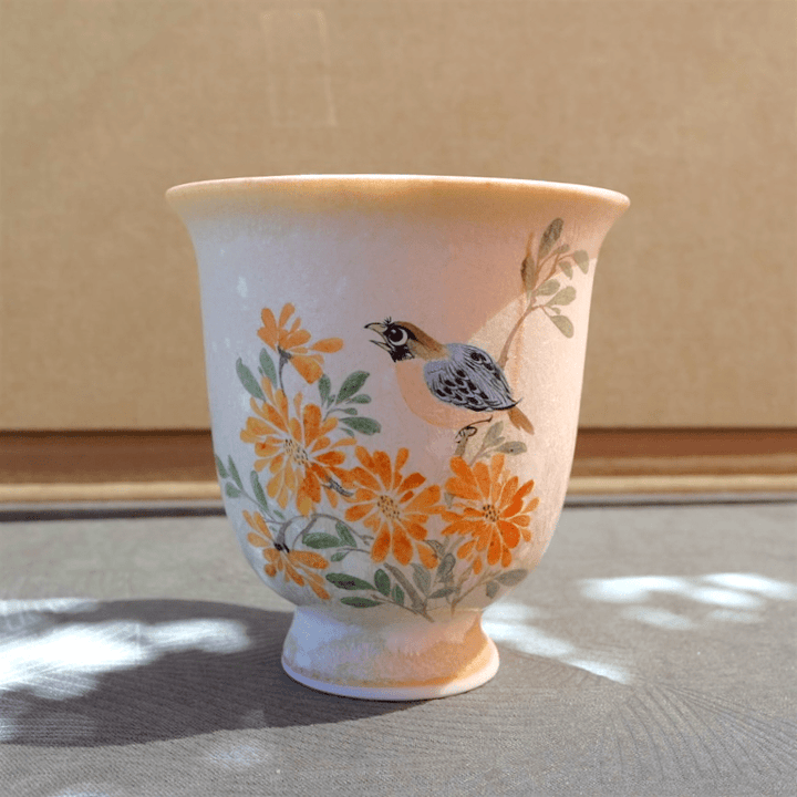 Hand - Painted Pastel Blooms And Songbird Jingdezhen Teacups - Tea and Whisk