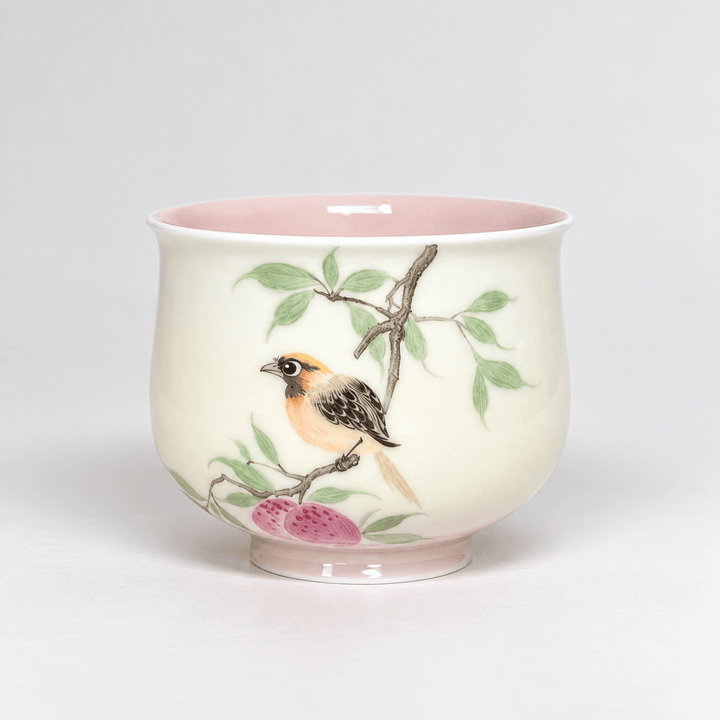 Hand-Painted Pastel Blooms And Songbird Jingdezhen Teacups - Tea and Whisk