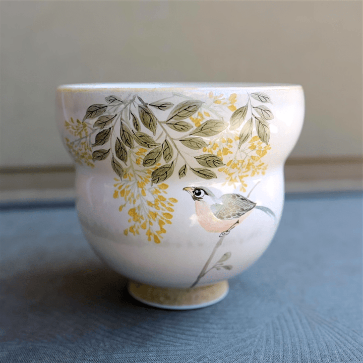Hand - Painted Pastel Blooms And Songbird Jingdezhen Teacups - Tea and Whisk