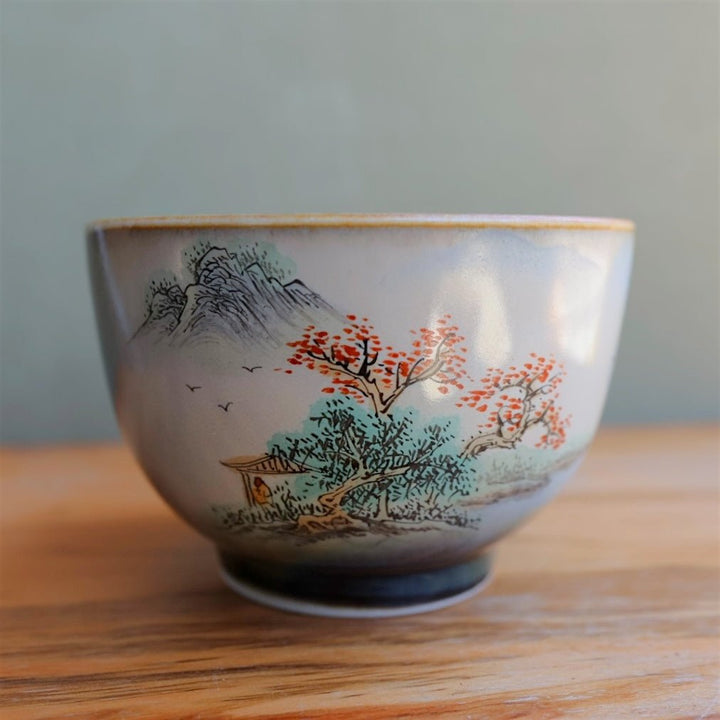Hand - Painted Peaks & Waterfalls Jingdezhen Teacups - Tea and Whisk