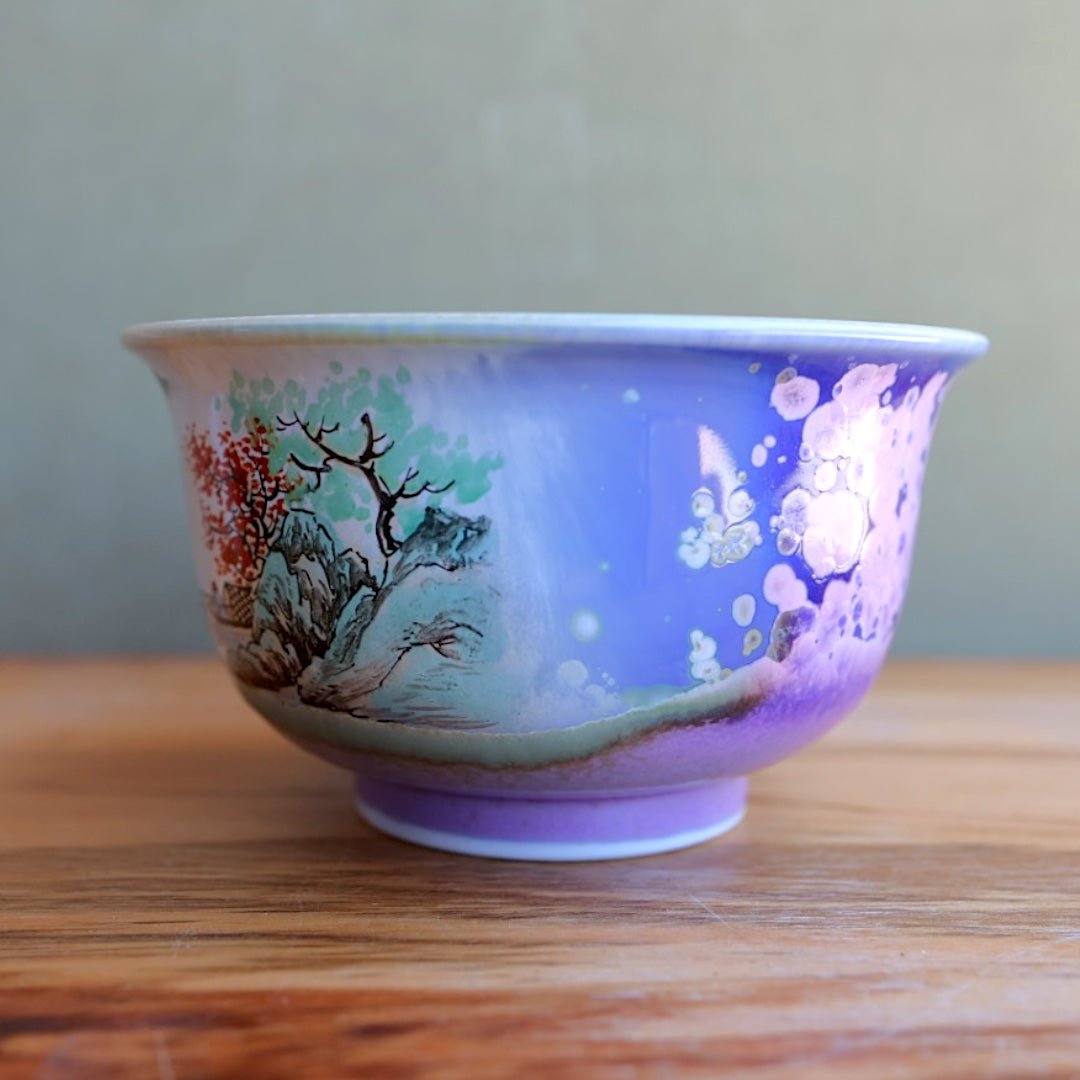Hand - Painted Peaks & Waterfalls Jingdezhen Teacups - Tea and Whisk
