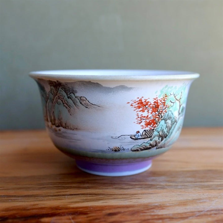 Hand - Painted Peaks & Waterfalls Jingdezhen Teacups - Tea and Whisk