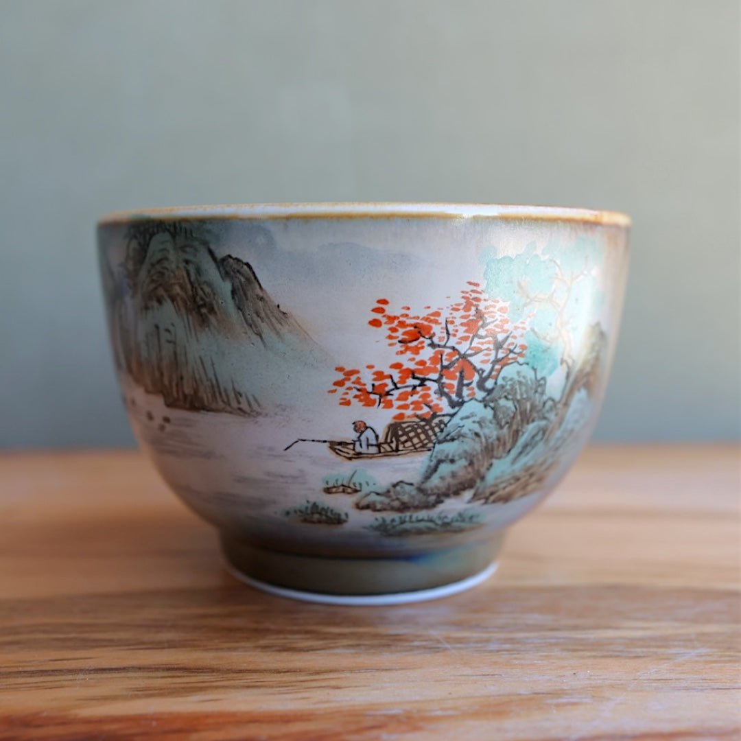 Hand - Painted Peaks & Waterfalls Jingdezhen Teacups - Tea and Whisk